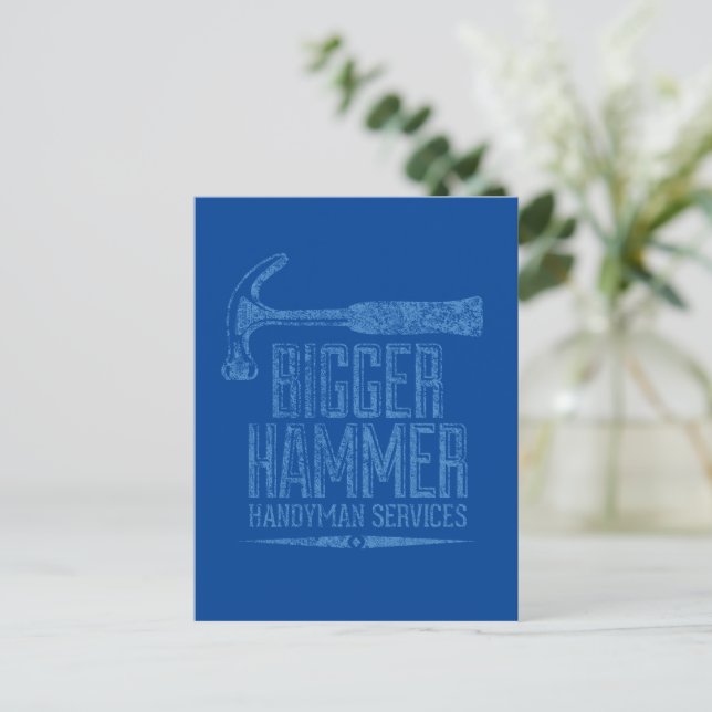 Carte Postale Bigger Hammer Handyman Services Blue BG Vertical (Debout devant)