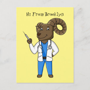 Carte Postale Bighorn sheep doctor cartoon illustration