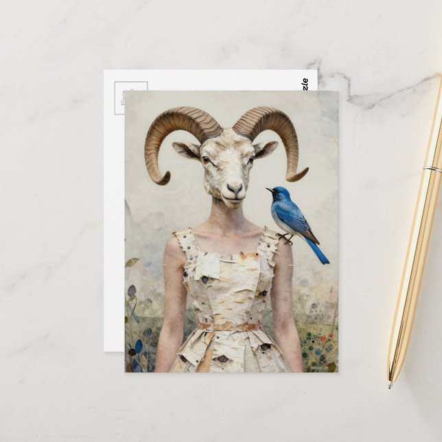 Carte Postale Bighorn Sheep Woman in a Birch Bark Dress Fashion  (Devant/Arrière en situation)