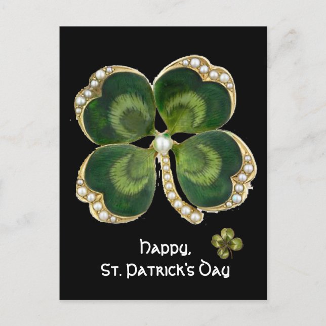 Carte Postale Bijou Shamrock Gold Saint Patrick avec perles (Devant)