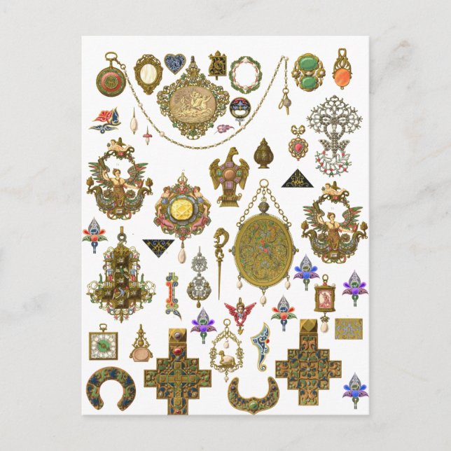 Carte Postale Bijoux anciens Art Vintage Illustrations Faux Ca (Devant)