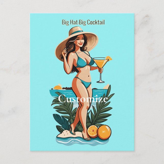 Carte Postale Bikini Babe Big Casquette - Big Cocktail Thunder_C (Devant)