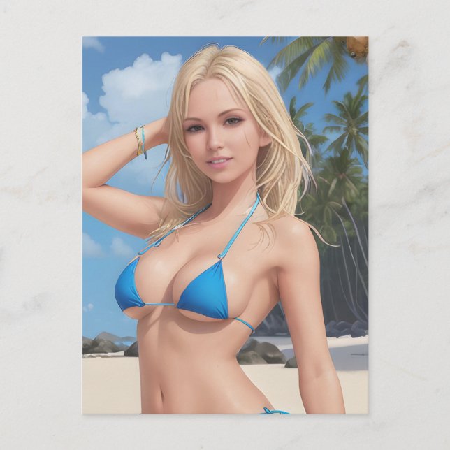 Carte Postale Bikini bleu sexy (Devant)