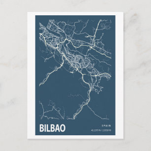 Carte Postale Bilbao Espagne Plan de la ville Ligne Art bleu Imp
