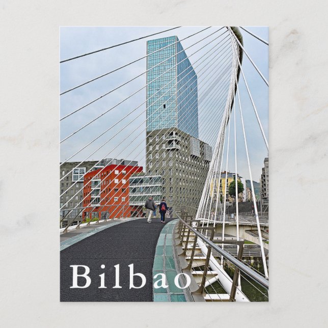 Carte Postale Bilbao. Zubizuri ou le pont Campo Volantin. (Devant)