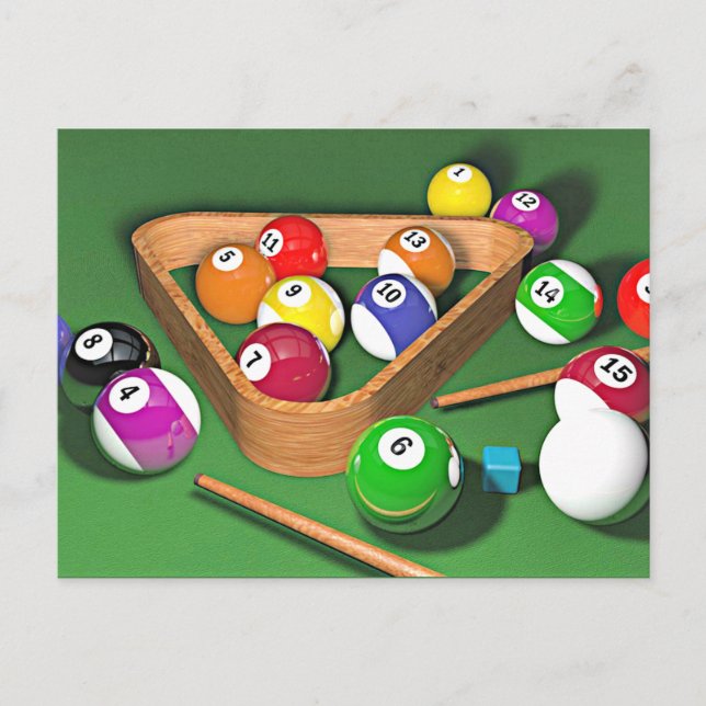 Carte Postale Billard, les accrocher, design coloré, (Devant)
