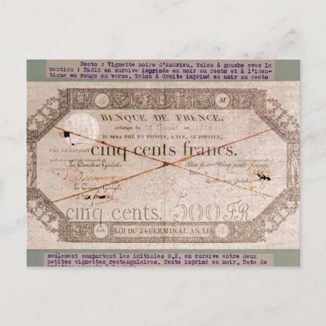 Carte Postale Billet de 500 francs du 24ème Germinal (Devant)
