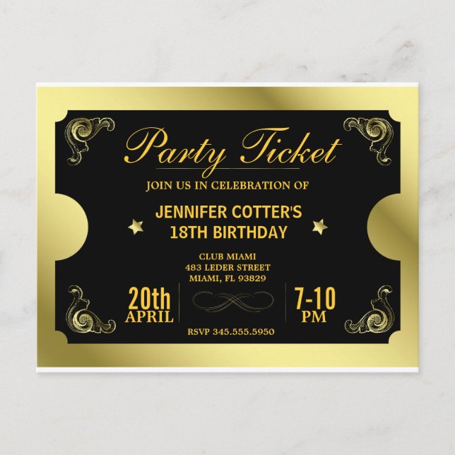 Carte Postale Billet Golden Party (Devant)