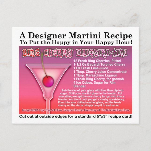 Carte postale Bing Cherry Daiquiri Martini Recette (Devant)