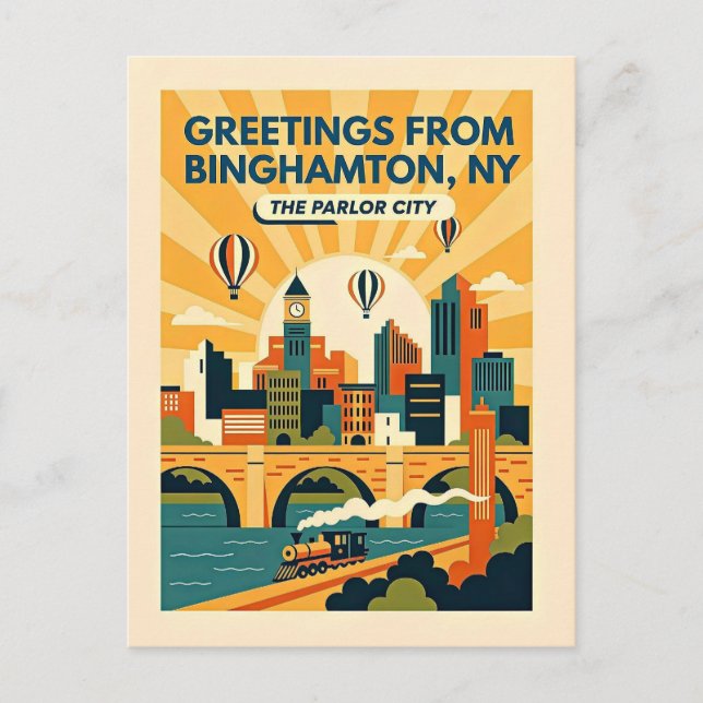 Carte Postale Binghamton NY La Ville du Salon Rétro (Devant)