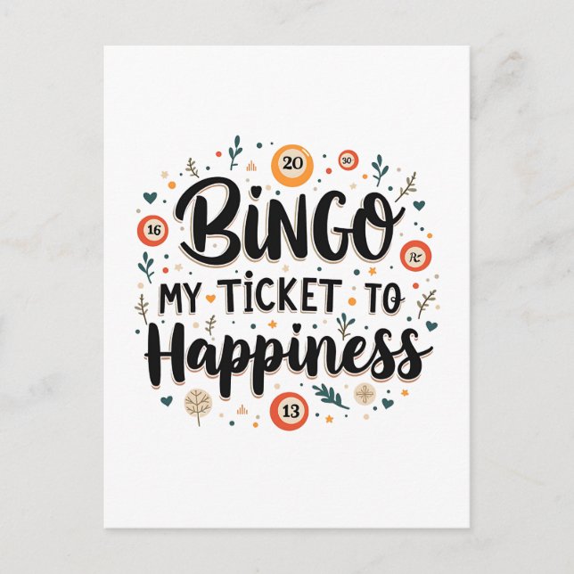 Carte Postale Bingo est mon billet pour le bonheur Funny Bingo J (Devant)