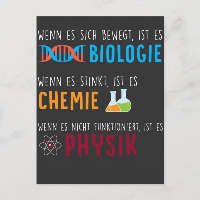 Carte Postale Biologie Chemie Physik Humour Wissenschaft (Devant)
