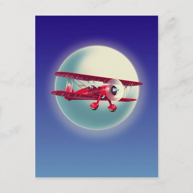 Carte Postale Biplan rouge vintage (Devant)
