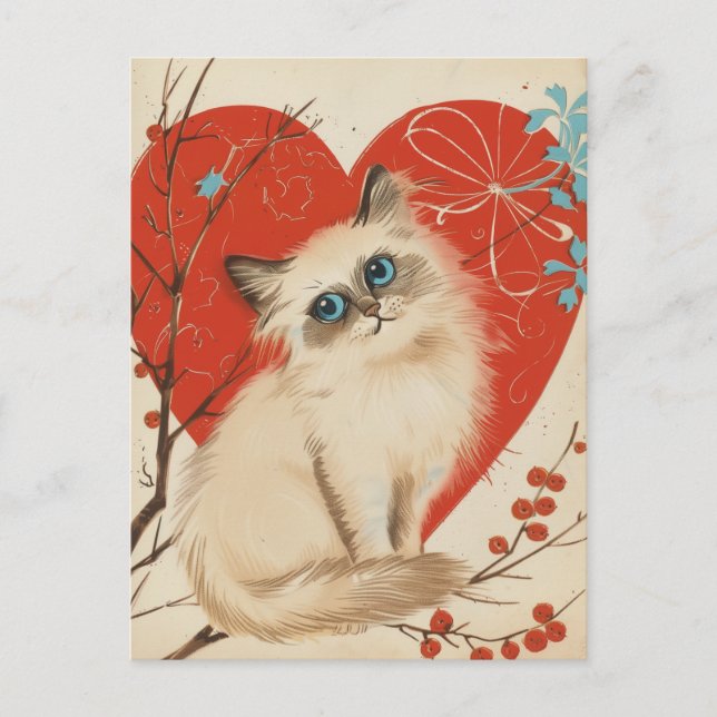 Carte Postale Birman Chat vintage Saint Valentin (Devant)