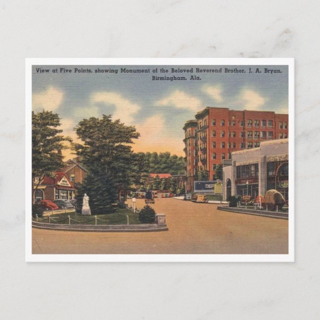 Carte Postale Birmingham AL Five Points View 1940 (Devant)
