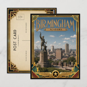 Carte Postale Birmingham Alabama Art Déco vintage de l'âge d'or