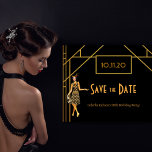 Carte Postale Birthday art deco 1920's save the date<br><div class="desc">Elegant faux gold and glam for a 50th (or any age) birthday party! An art deco style birthday party Save the Date card in faux gold and black for a glamorous celebration. Decorated with a 1920's style flapper girl and an art deco style frame. Templates for a date and name/age....</div>