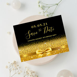 Carte Postale Birthday party black gold glitter save the date