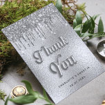Carte Postale Birthday silver foil glitter modern thank you<br><div class="desc">A thank you card for a Sweet 16 (or any age) 16th birthday. A faux silver metallic, foil looking background color. With faux glitter drips, paint dripping look. On the front the text: Thank You, your text, and a date. Thank You is written with a balloon style font. Back: Personalize...</div>