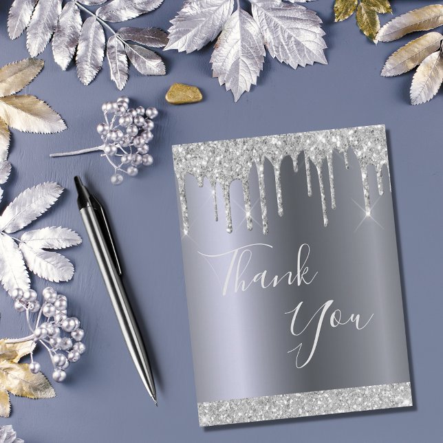 Carte Postale Birthday silver glitter drips Thank You (Créateur téléchargé)