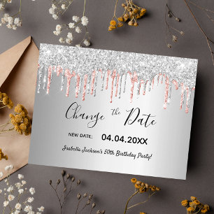 Carte Postale Birthday silver rose gold glitter change the date