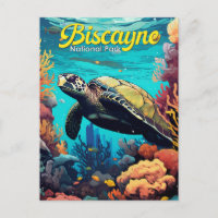 Biscayne National Park Turtle Illustration Retro