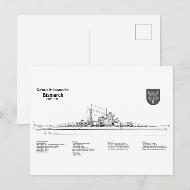 Carte Postale Bismarck - Plan du plan de bataille BD (Devant / Derrière)