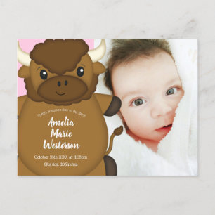 Carte Postale Bison Baby shower Buffalo rose