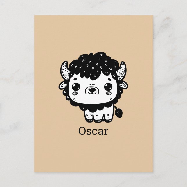 Carte Postale Bison bouffant Baby - Kawaii Farm Animal Art (Devant)