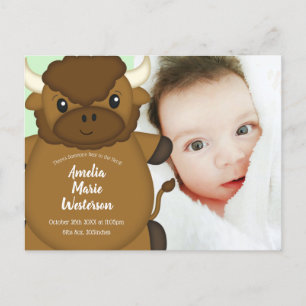 Carte Postale Bison Buffalo Baby shower vert