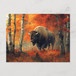 Carte Postale Bison dans l'artisanat boisé d'automne