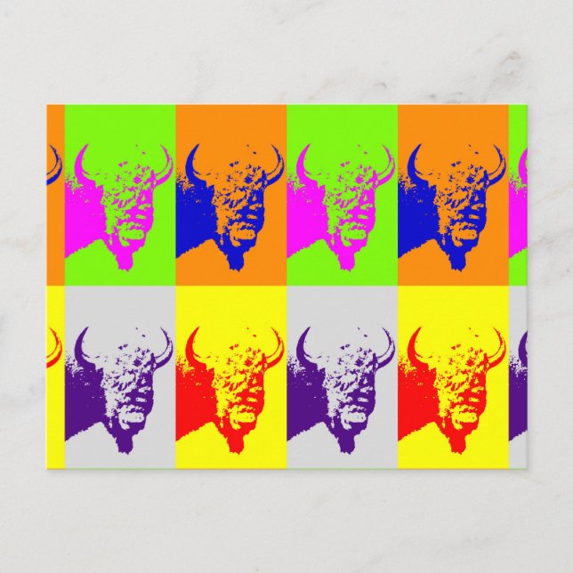 Carte Postale Bison de Buffalo Art Pop de 4 couleurs (Devant)