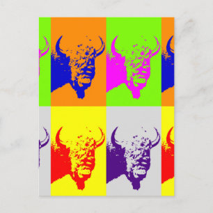 Carte Postale Bison de Buffalo Art Pop de 4 couleurs