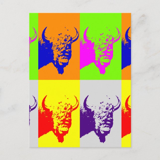 Carte Postale Bison de Buffalo Art Pop de 4 couleurs (Devant)
