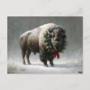 Carte Postale Bison de fête avec couronne de vacances
