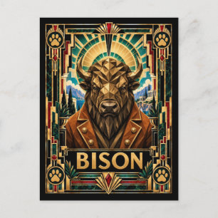 Carte Postale Bison, faune Art déco