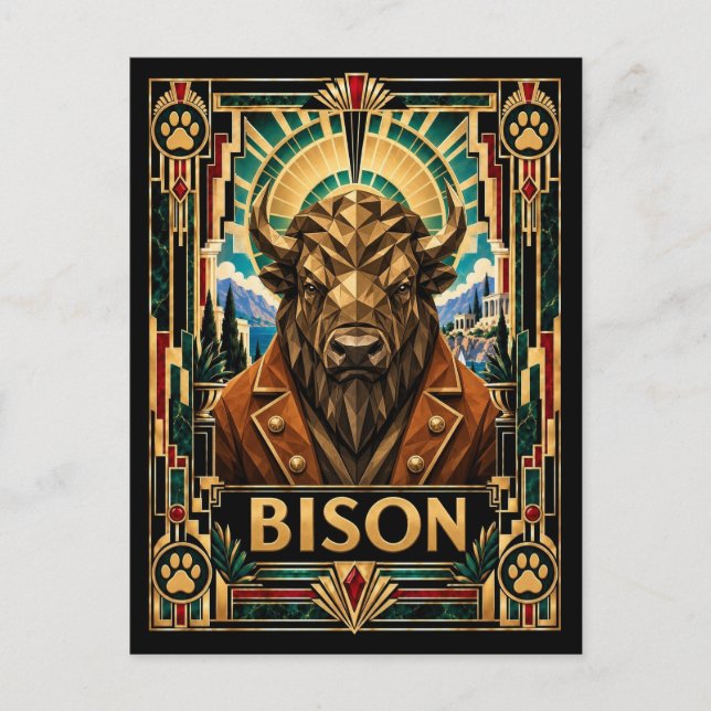 Carte Postale Bison, faune Art déco (Devant)