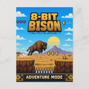 Carte Postale Bison, Rétro Pixel Art 8-Bit
