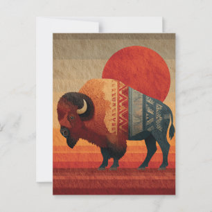 Carte Postale Bison stylisé avec Motifs amérindiens