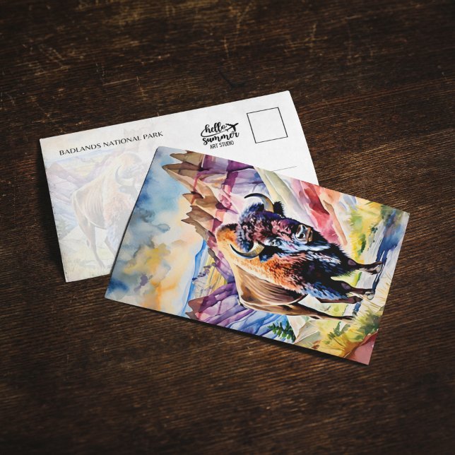 Carte postale Bison Watercolor du parc national Ba (Créateur téléchargé)