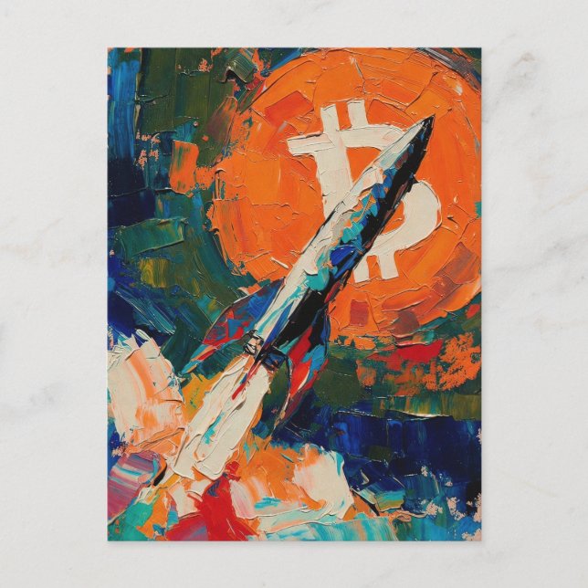 Carte Postale "Bitcoin Moon" Peinture à l'huile #3 (Devant)