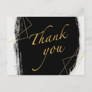 Carte Postale Black and Gold Watercolor GeometricThank you 