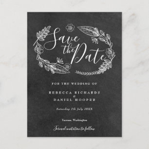 Carte postale 'Black and White Floral Save the Dat