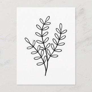 Carte Postale Black and White line art delicate leaves