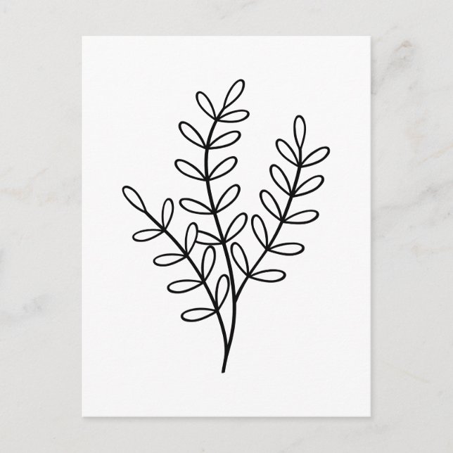 Carte Postale Black and White line art delicate leaves (Devant)