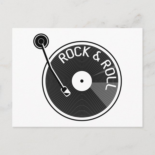 Carte Postale Black and White  Rock And Roll Vinyl Record (Devant)