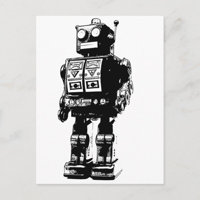Carte Postale Black and White Vintage Robot (Devant)