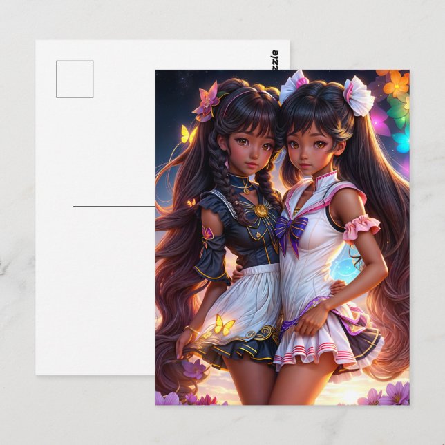 Carte Postale Black Anime Girls Animecore Art (Devant / Derrière)