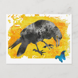 Carte Postale Black Artsy Grunge Crow et Papillon