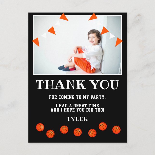 Carte Postale Black Basketball Anniversaire Photo Merci (Devant)